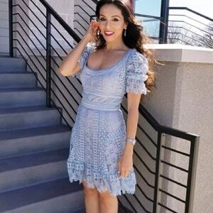 Rosalind Puff Sleve Lace Mini Dress Blue, Large